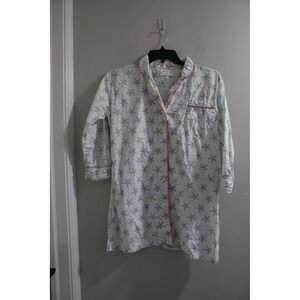 MARIGOT Sleepshirt Starfish Print Pajama Top Nightgown S Pink Trim